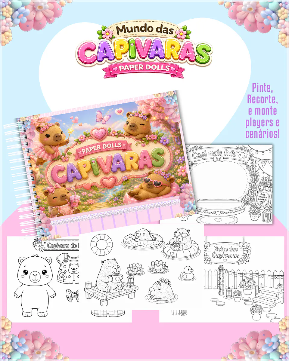 Encadernação - Paper Dolls colorir Capivaras 1