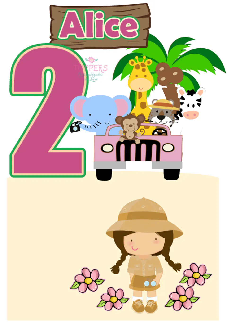 Arquivo de Corte Topo de Bolo Safari Rosa Menina 2 1