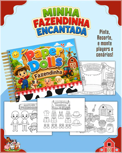 Encadernação - Paper Dolls colorir Fazendinha Menino