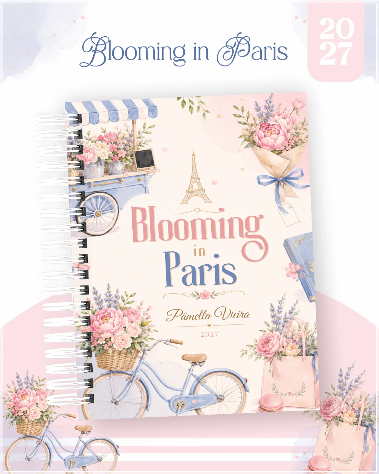 Encadernação - Agenda , Bloquinho , Calendário e Planner Blooming in Paris 1