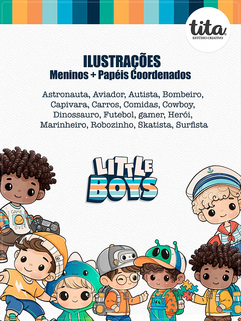 Kit Digital Bonequinhos Meninos Little Boys Combo Ilustrações e Papéis 34