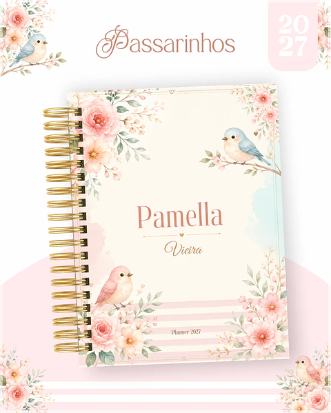 Encadernação - Agenda , Bloquinho , Calendário e Planner Passarinhos