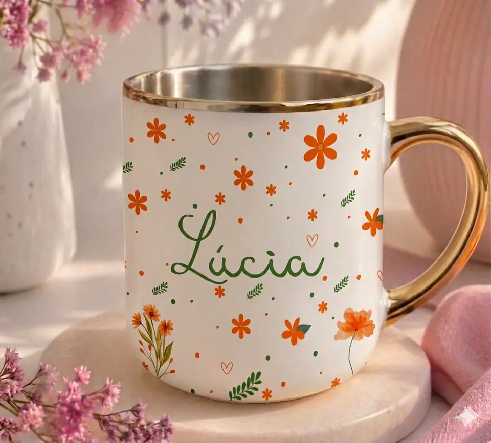 Sublimação Caneca - Floral Laranja 1