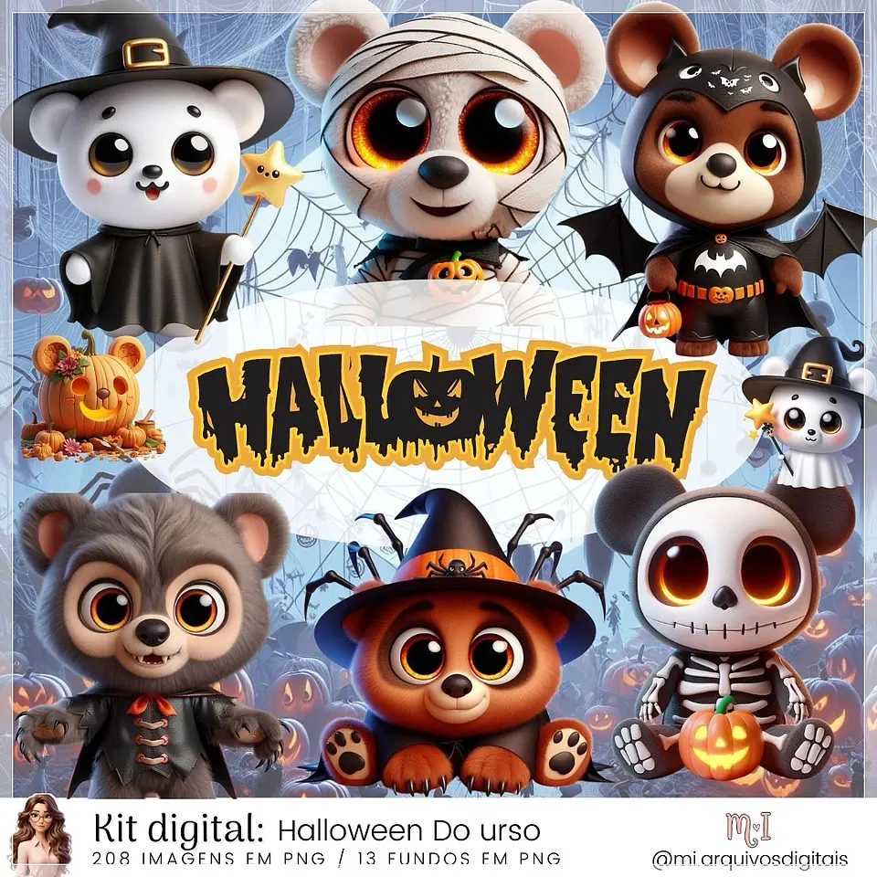 Kit Digital Halloween do Urso 11 1