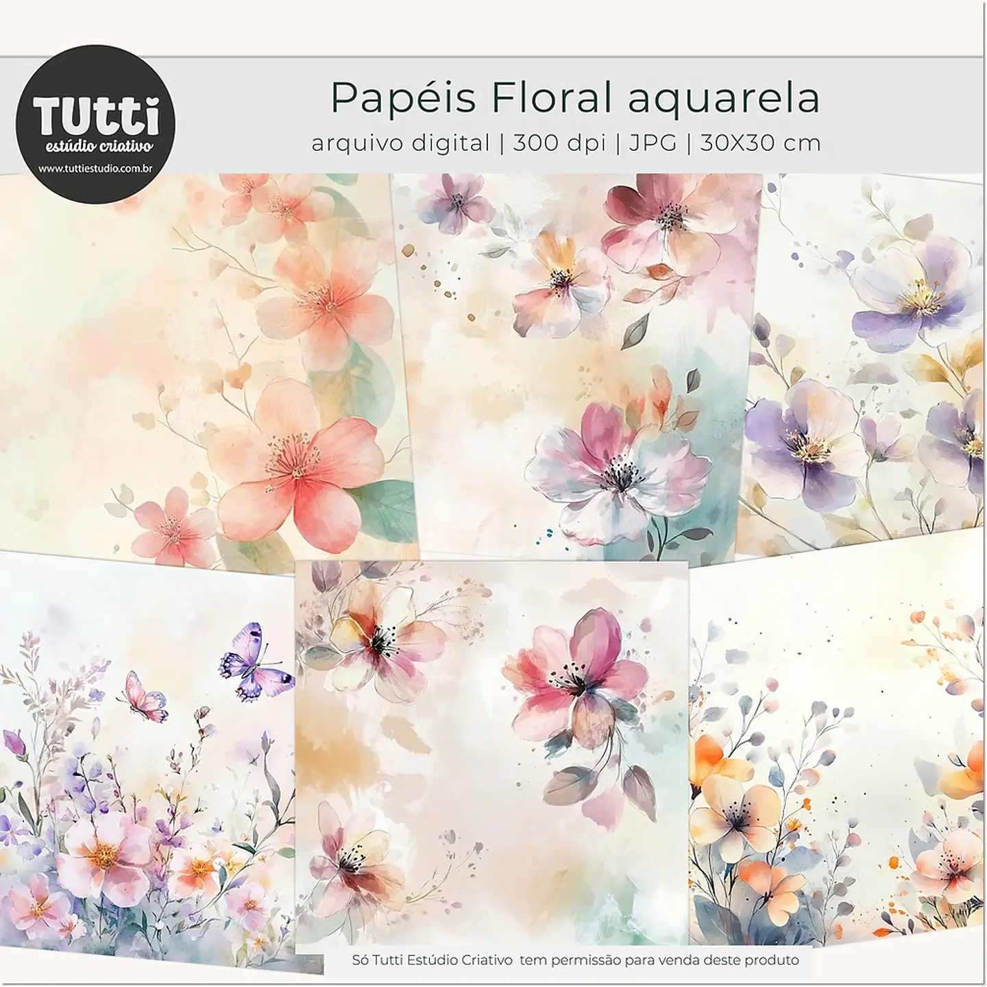 Kit Digital Papéis Floral Aquarela 32 1