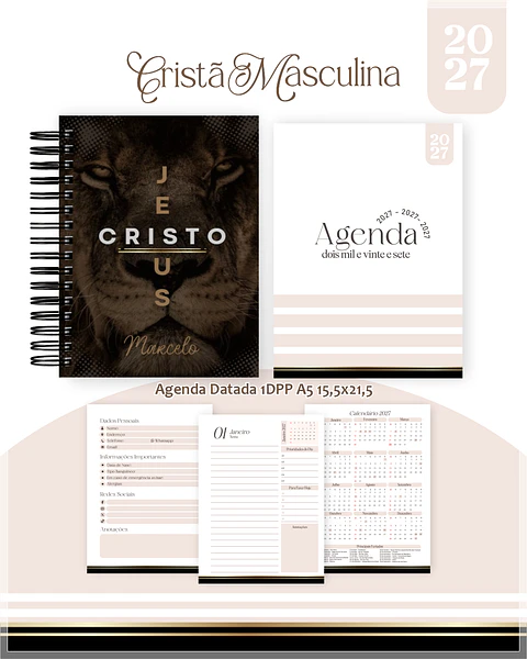 Encadernação - Cristã Masculina Agenda, Bloquinho, Calendário e Planner PD