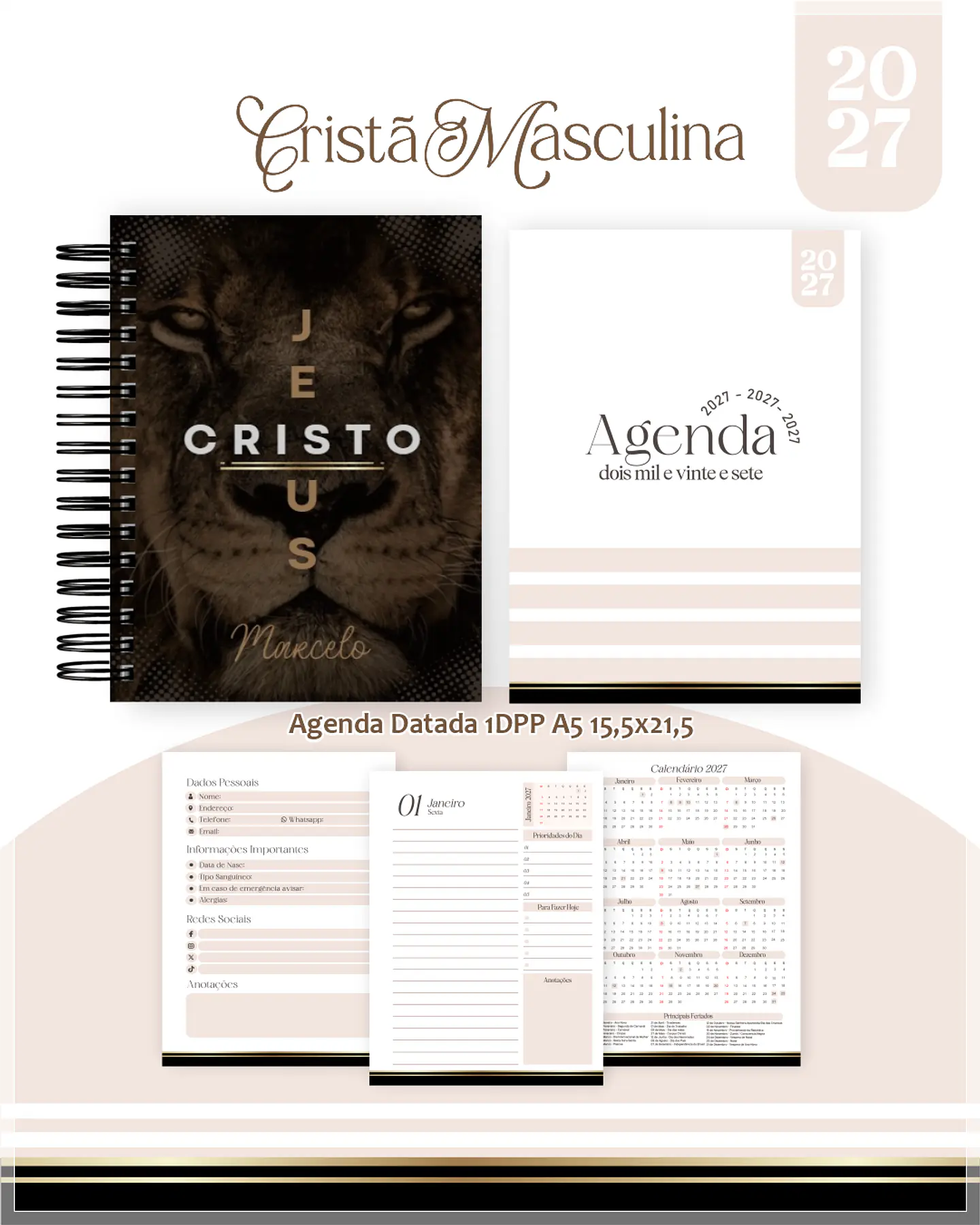 Encadernação - Cristã Masculina Agenda, Bloquinho, Calendário e Planner PD 1
