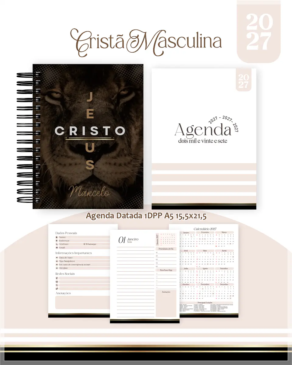 Encadernação - Cristã Masculina Agenda, Bloquinho, Calendário e Planner PD 1