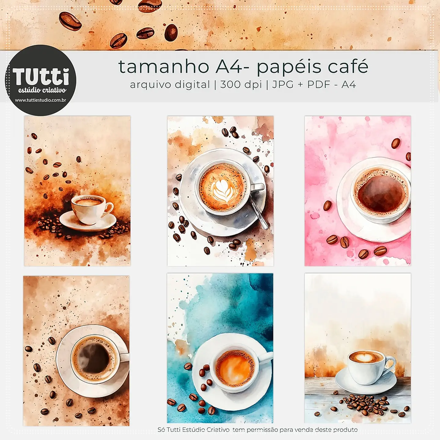 Kit Digital Papéis A4 Café Aquarela 26 1