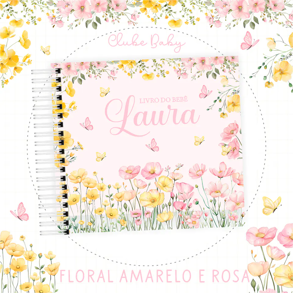 Encadernação - Livro do Bebê Floral Amarelo e Rosa 1