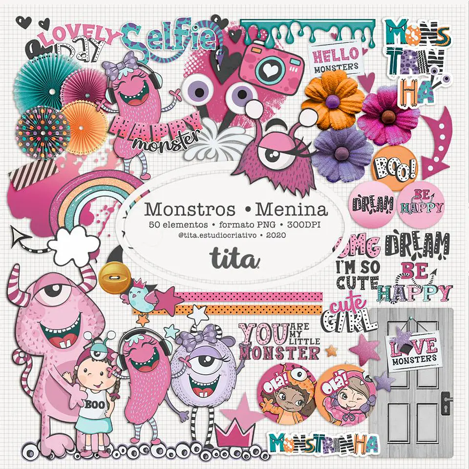 Kit Digital Monstros Kit Menina + Papéis 188 1