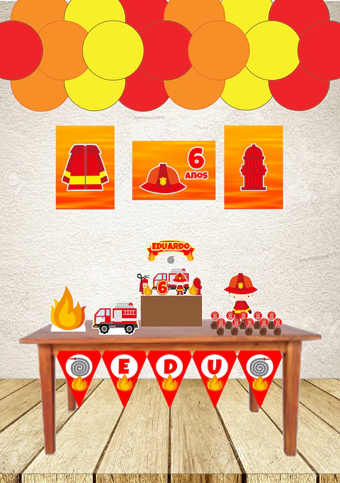 Arquivo de Corte Kit Festa Só um Bolinho Bombeiro 1