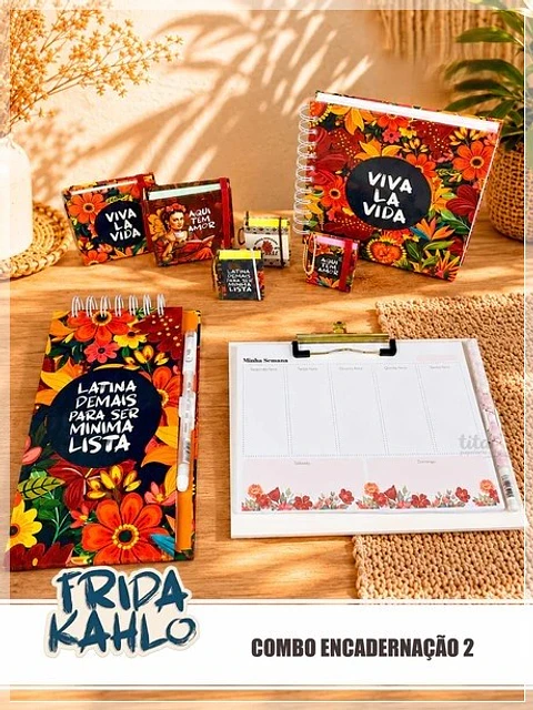 Encadernação - Coleção Frida Kahlo Bloco Slim , Desk Planner, Planner Diário, Planner Semanal e Post it