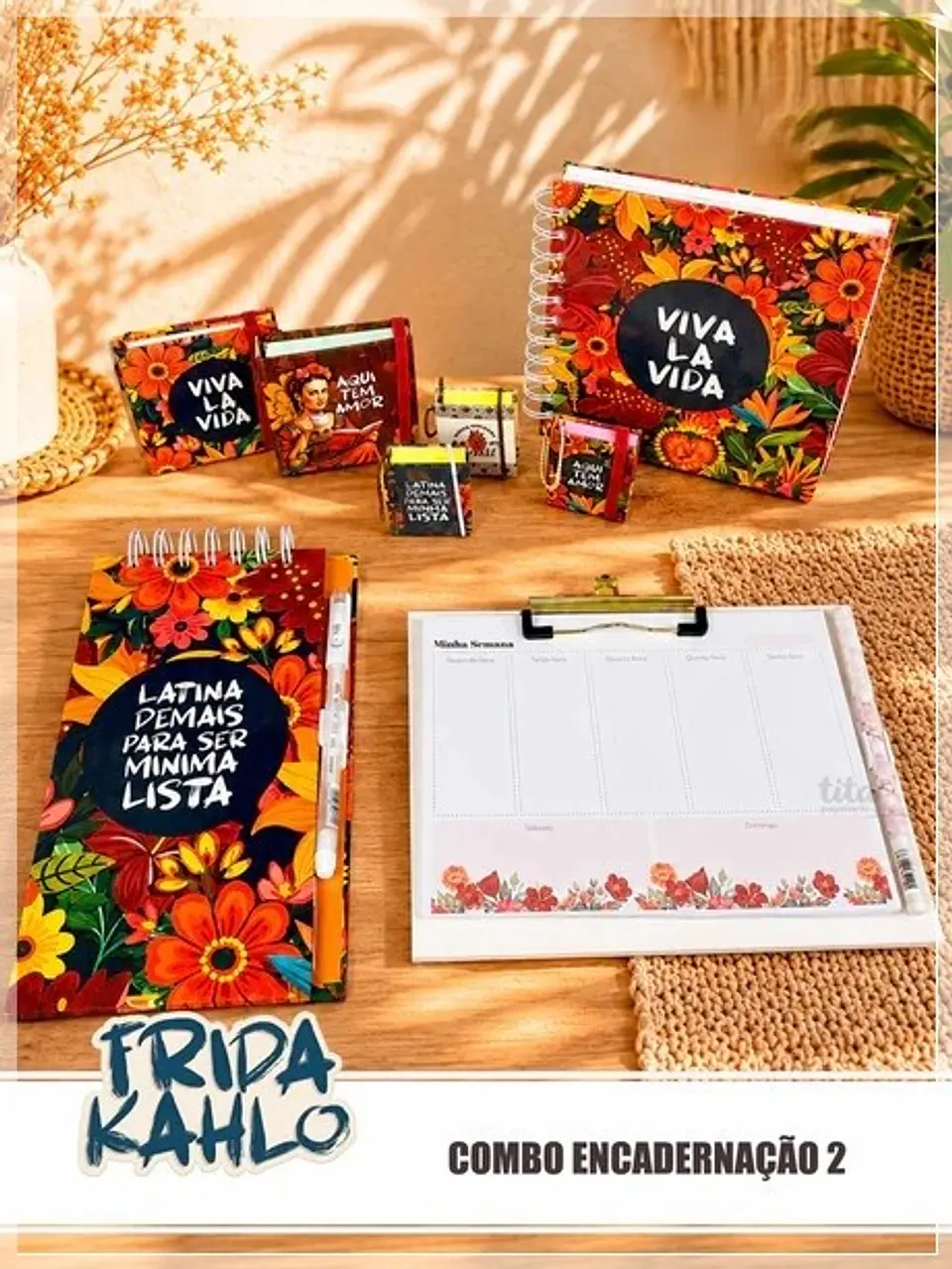 Encadernação - Coleção Frida Kahlo Bloco Slim , Desk Planner, Planner Diário, Planner Semanal e Post it 1