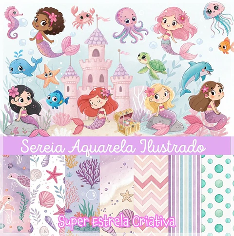 Kit Digital Sereias Aquarela 63