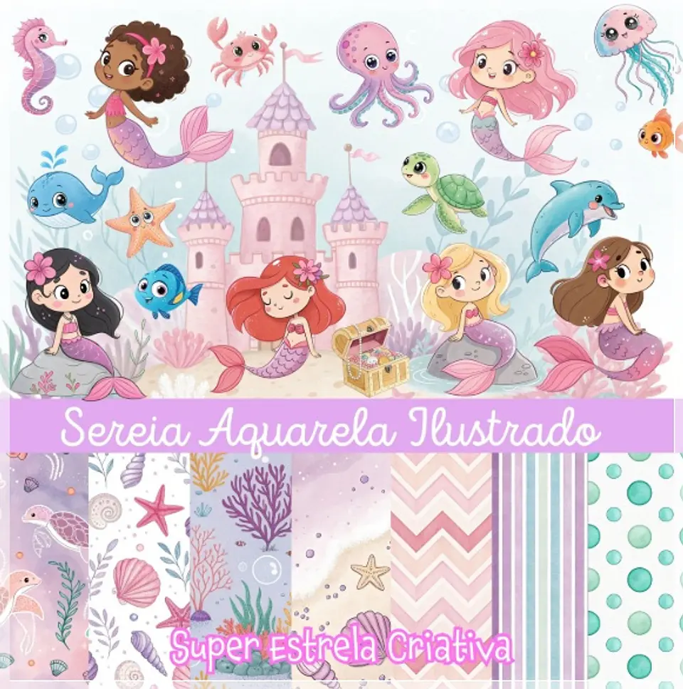 Kit Digital Sereias Aquarela 63 1