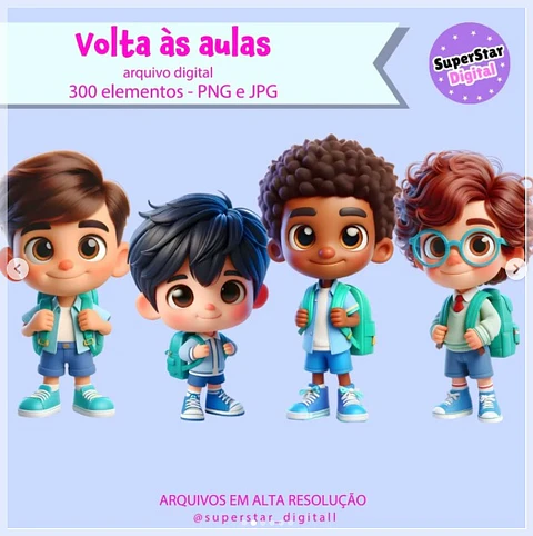 Kit Digital Volta as Aulas Mascotes Meninos 75
