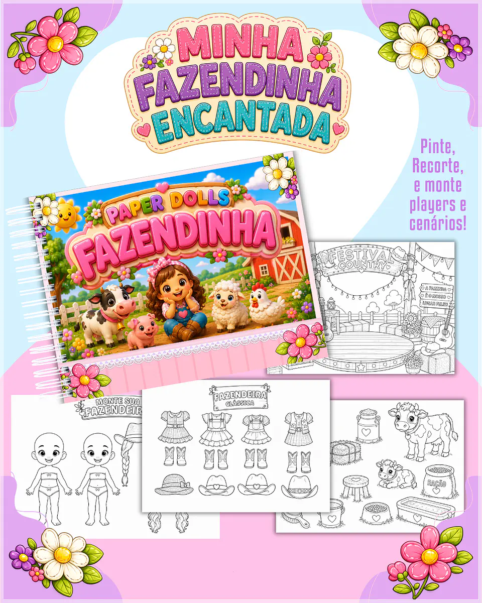 Encadernação - Paper Dolls colorir Fazendinha Encantada 1