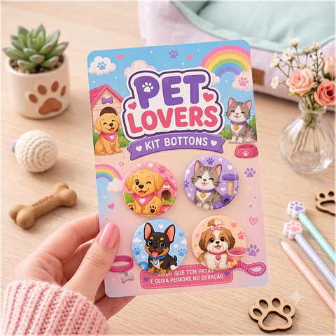 Arquivo de Corte Bottons Pet Lovers Cachorrinho Gatinho Bichinhos de Estimação 105