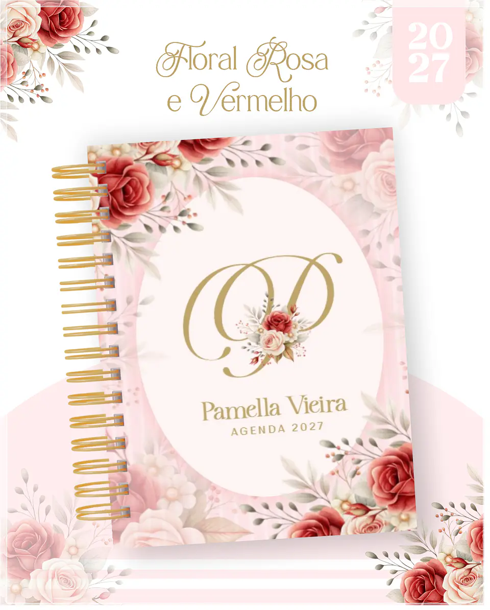 Encadernação - Agenda , Bloquinho , Calendário e Planner Floral Vermelho 1