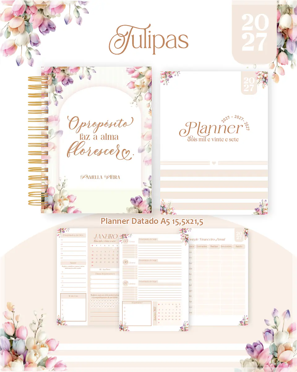 Encadernação - Agenda , Bloquinho , Calendário e Planner Tulipas 1