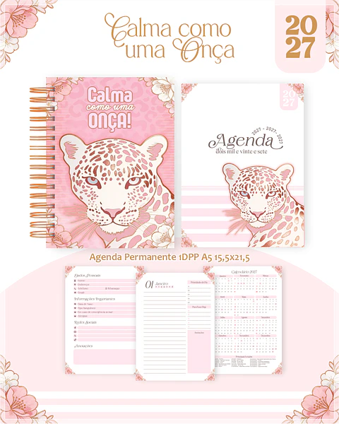 Encadernação - Calma como Uma Onça Agenda, Bloquinho, Calendário e Planner