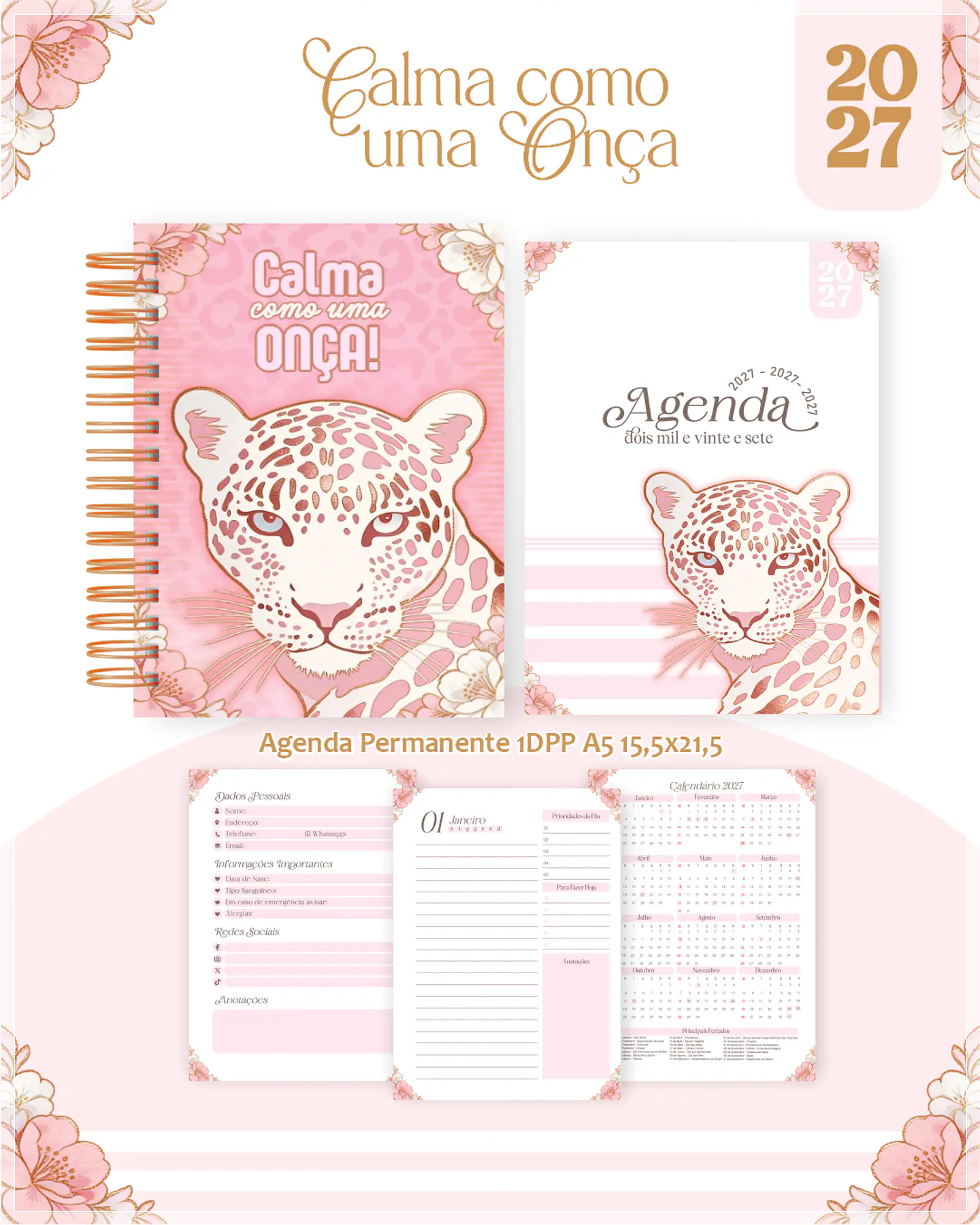 Encadernação - Calma como Uma Onça Agenda, Bloquinho, Calendário e Planner 1