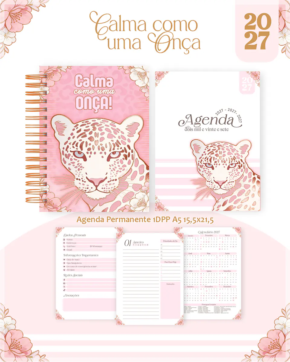 Encadernação - Calma como Uma Onça Agenda, Bloquinho, Calendário e Planner 1