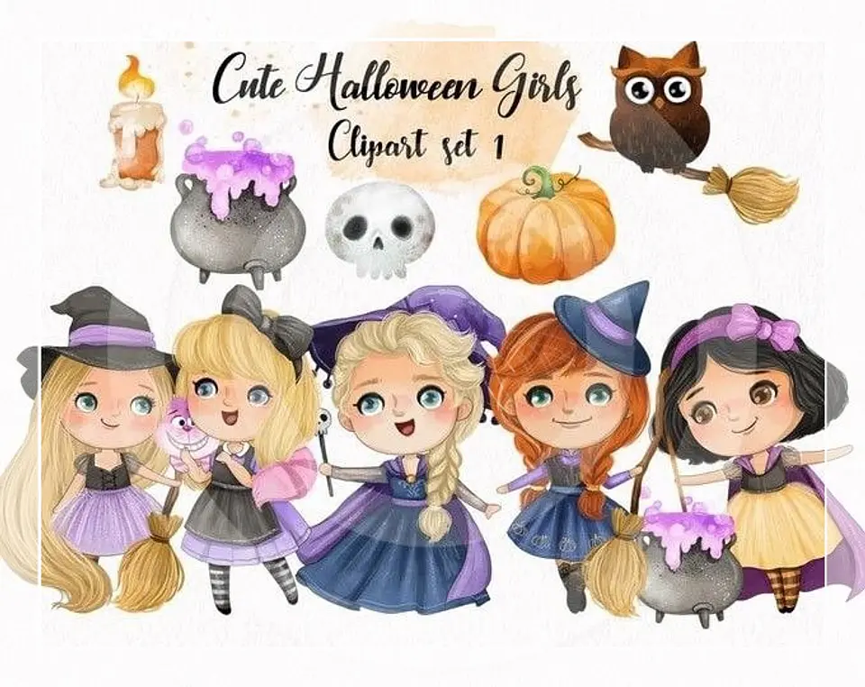 Kit Digital Cute Halloween Girls Set 4 1