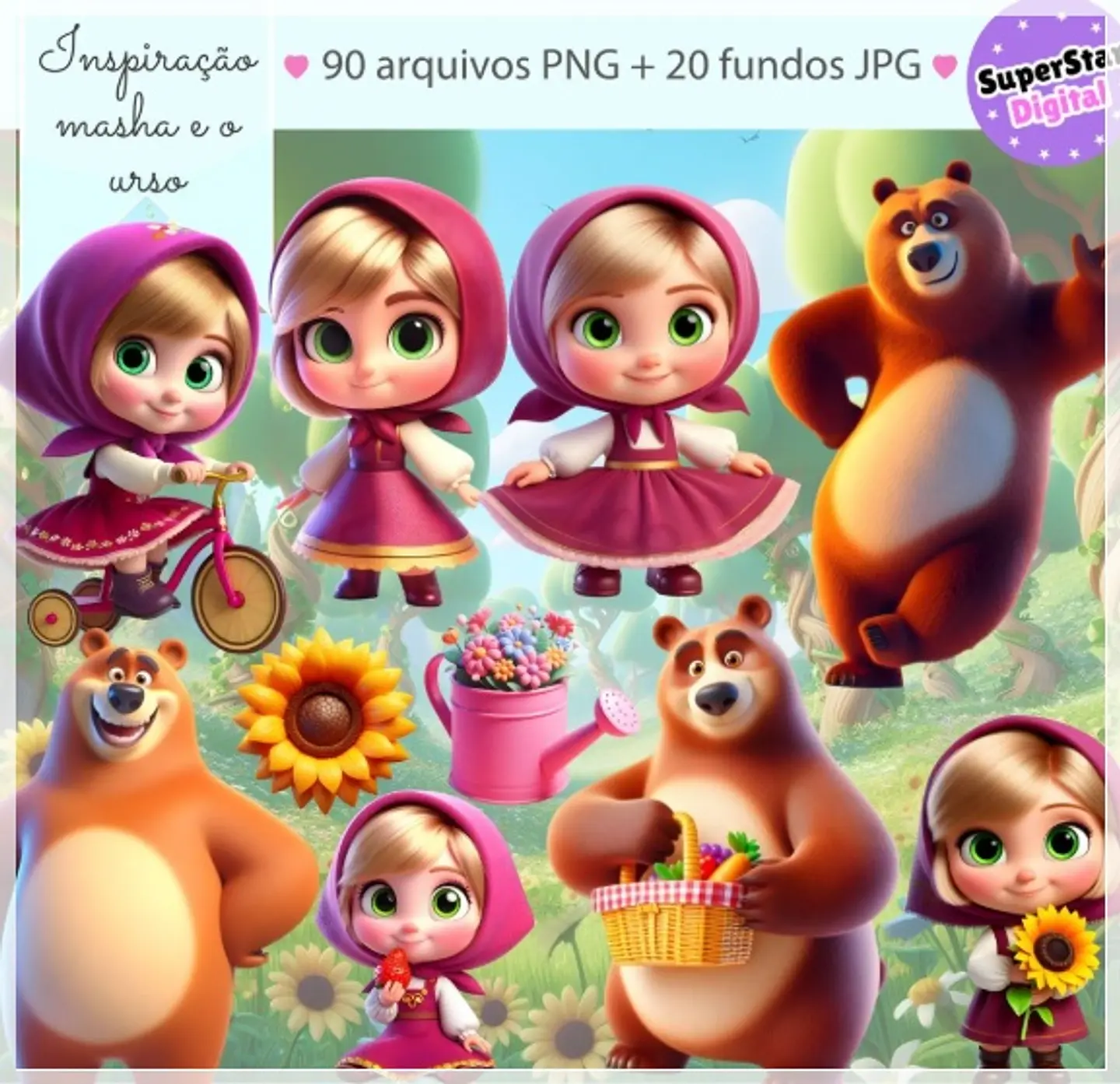 Kit Digital Masha e o Urso 42 1