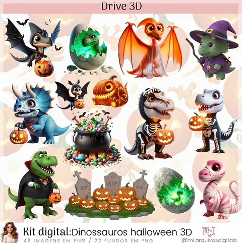 Kit Digital Dinossauros Halloween 1