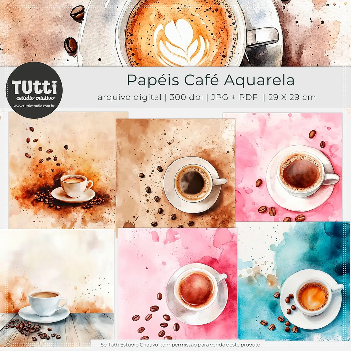 Kit Digital Papéis Café Aquarela 30 1