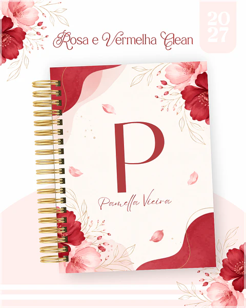 Encadernação - Agenda , Bloquinho , Calendário e Planner Rosa e Vermelha Clean