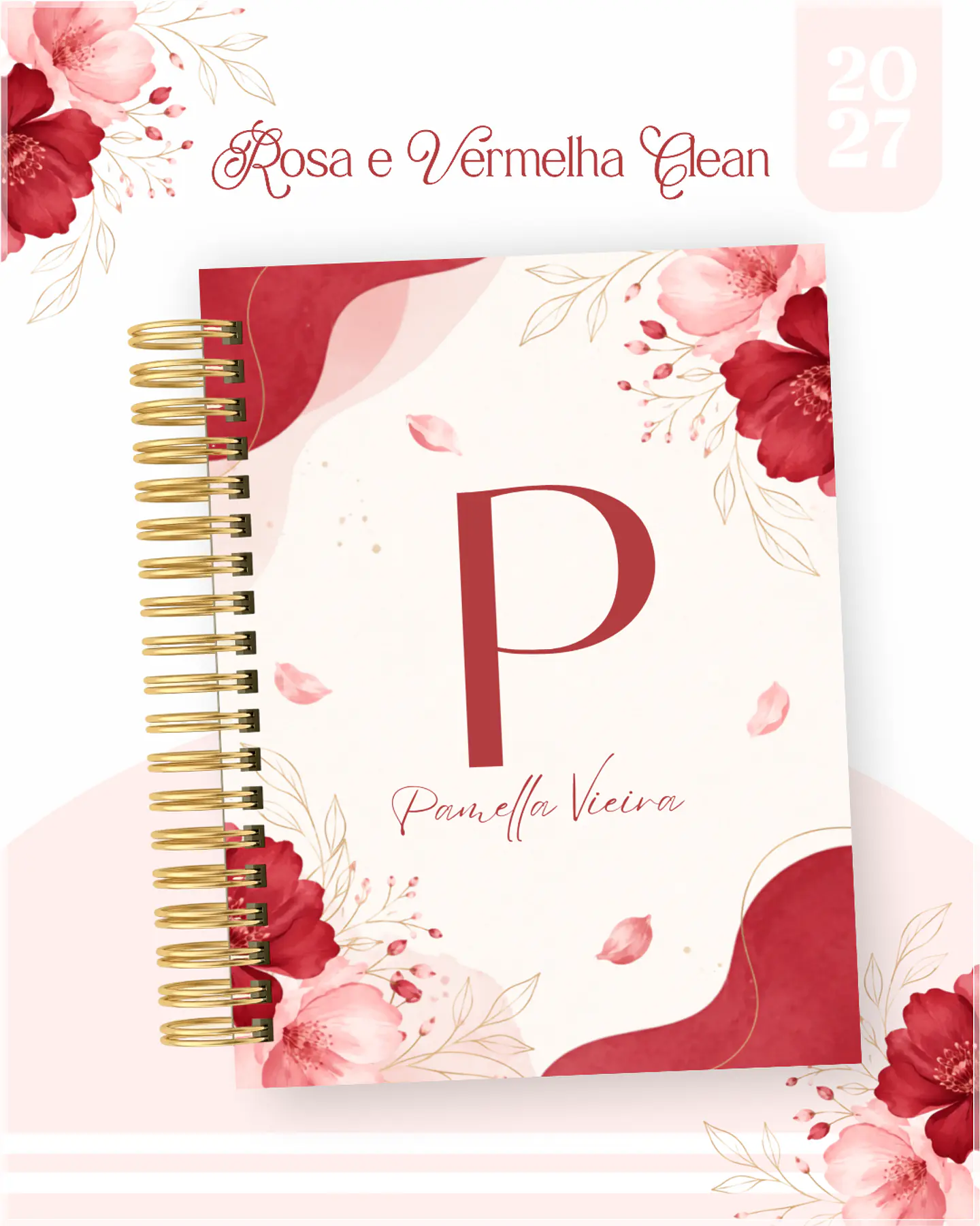 Encadernação - Agenda , Bloquinho , Calendário e Planner Rosa e Vermelha Clean 1
