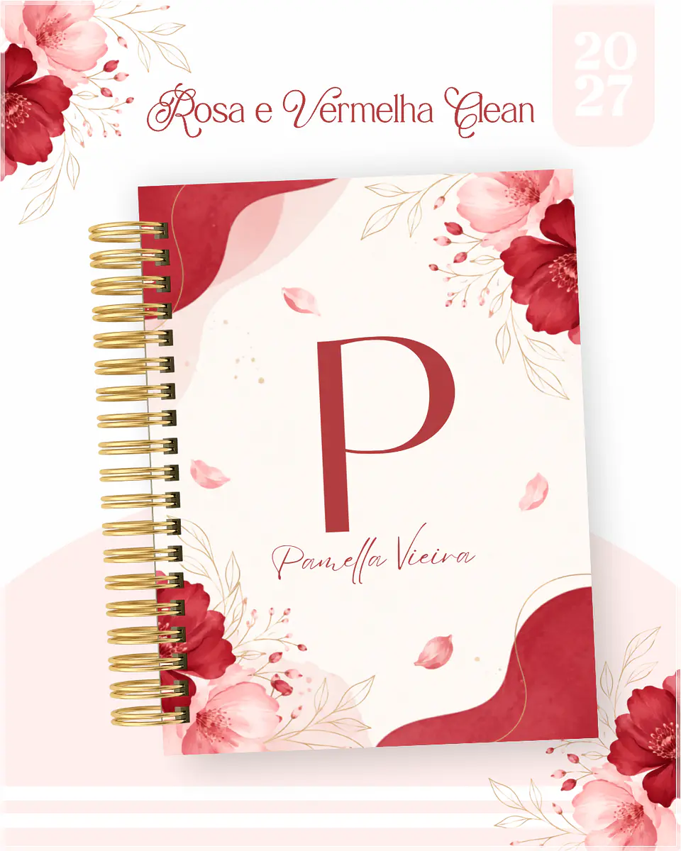 Encadernação - Agenda , Bloquinho , Calendário e Planner Rosa e Vermelha Clean 1
