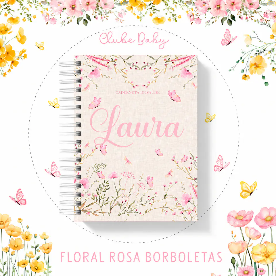 Encadernação - Caderneta Floral Rosa Borboletas 1