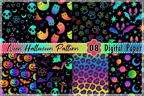 Kit Digital Neon Halloween Pattern 6