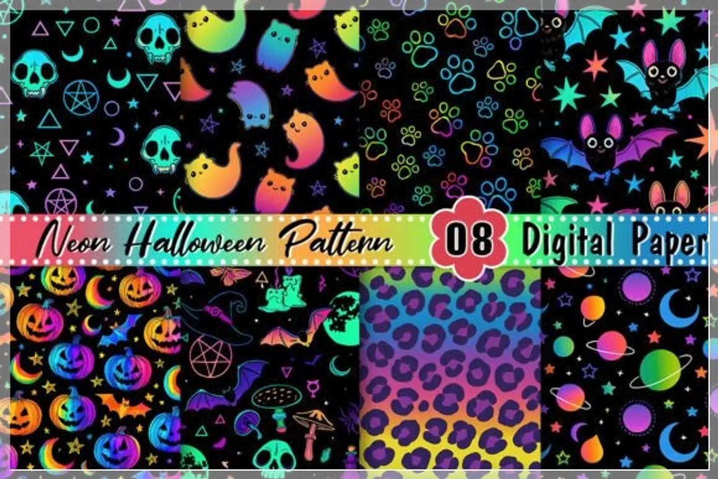 Kit Digital Neon Halloween Pattern 6 1