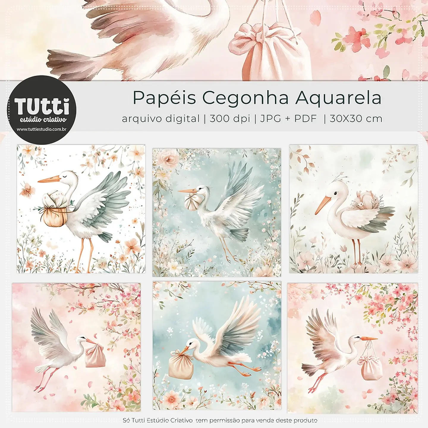 Kit Digital Papéis Cegonha Aquarela 31 1