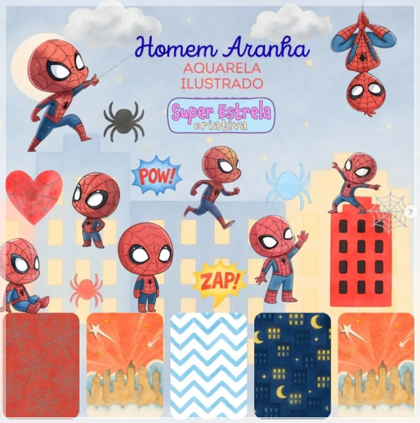 Kit Digital Homem Aranha Aquarela 34 1