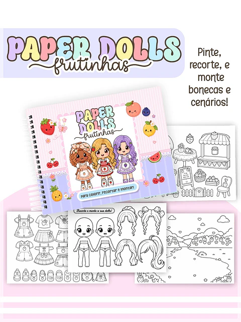 Encadernação - Paper Dolls colorir Frutinhas