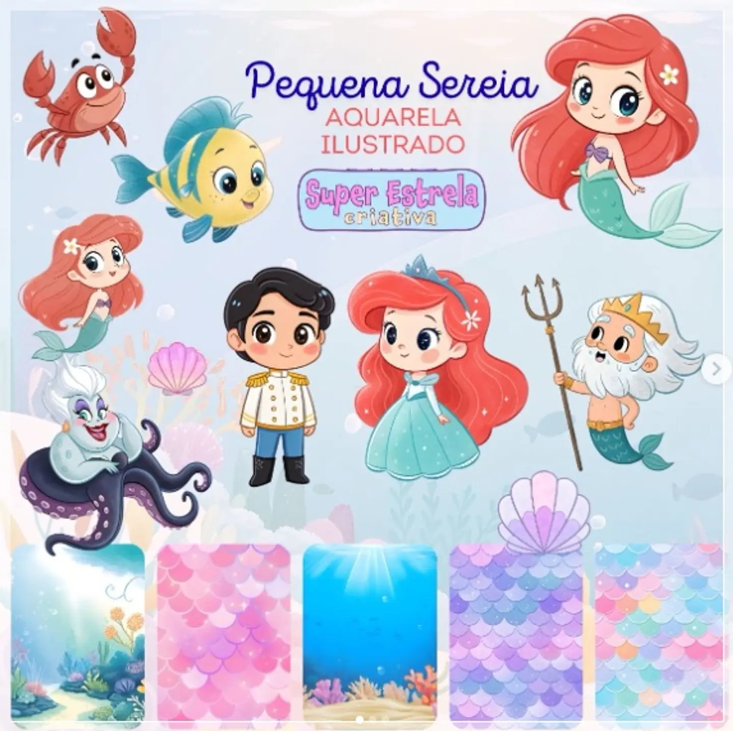 Kit Digital A Pequena Sereia Aquarela 2 1