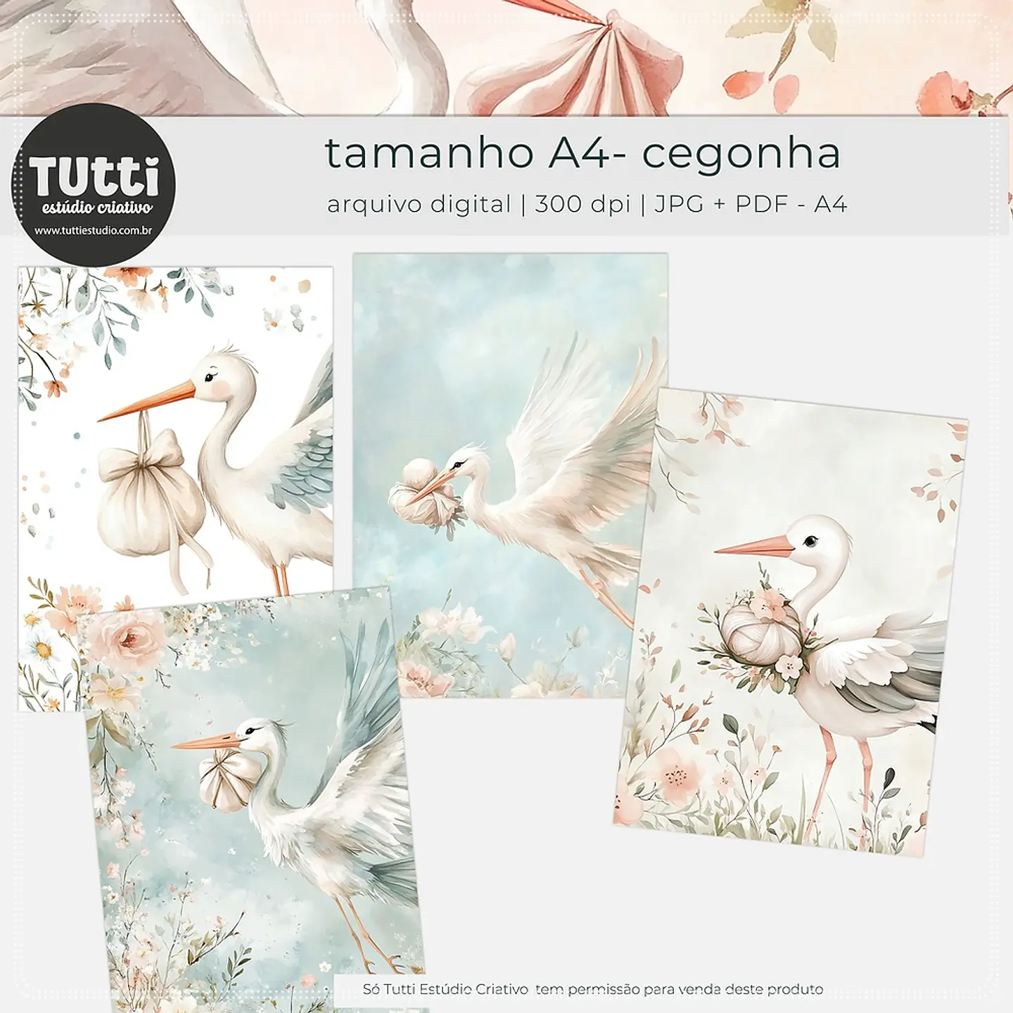 Kit Digital Papéis A4 Cegonha Aquarela 27 1