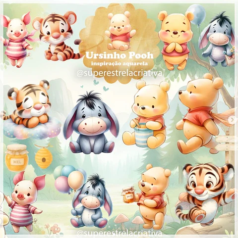 Kit Digital Ursinho Pooh Aquarela 72