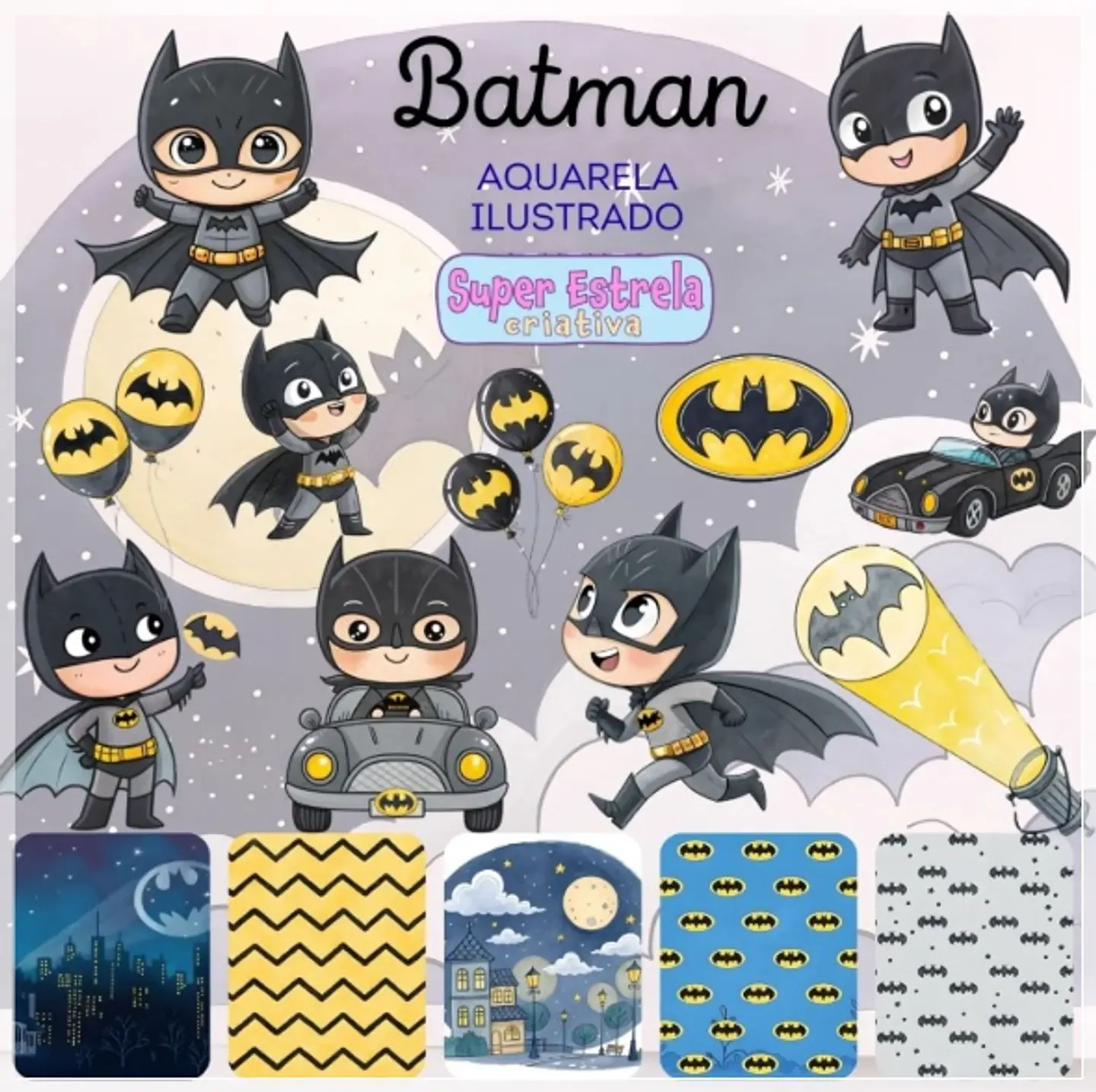 Kit Digital Batman Aquarela Ilustrado 8 1