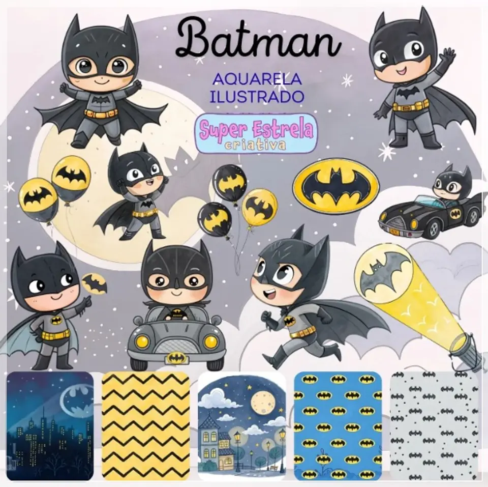 Kit Digital Batman Aquarela Ilustrado 8 1
