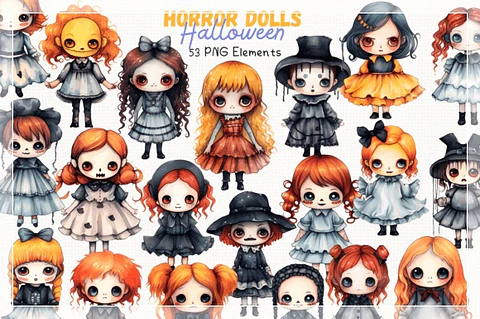 Kit Digital Halloween Horror Dolls 53 Cliparts 24