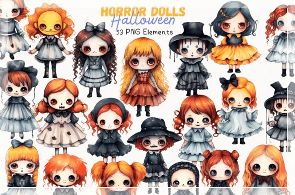 Kit Digital Halloween Horror Dolls 53 Cliparts 24 1