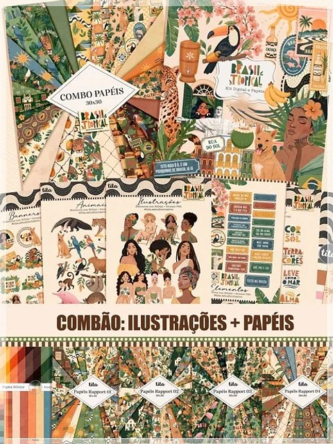 Kit Digital Brasilidades Brasil Tropical Ilustrações + Papéis 6