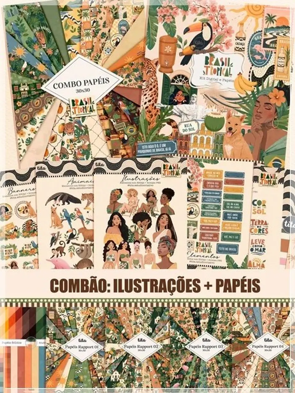 Kit Digital Brasilidades Brasil Tropical Ilustrações + Papéis 6 1